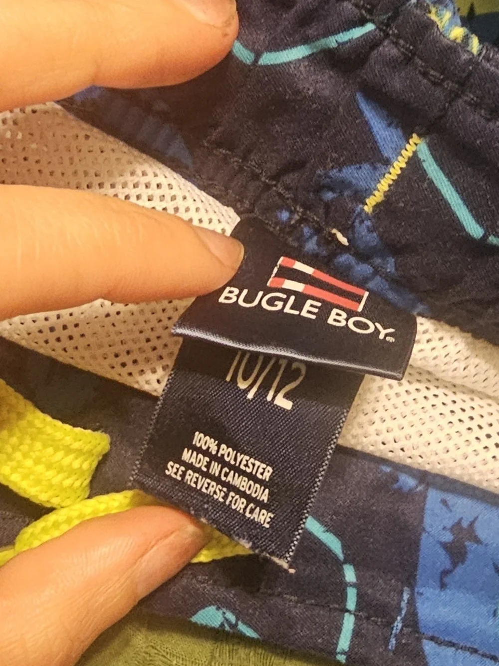 Bugle Boy Navy Blue Swim Trunks with Bright Blue and Yellow Skull Print